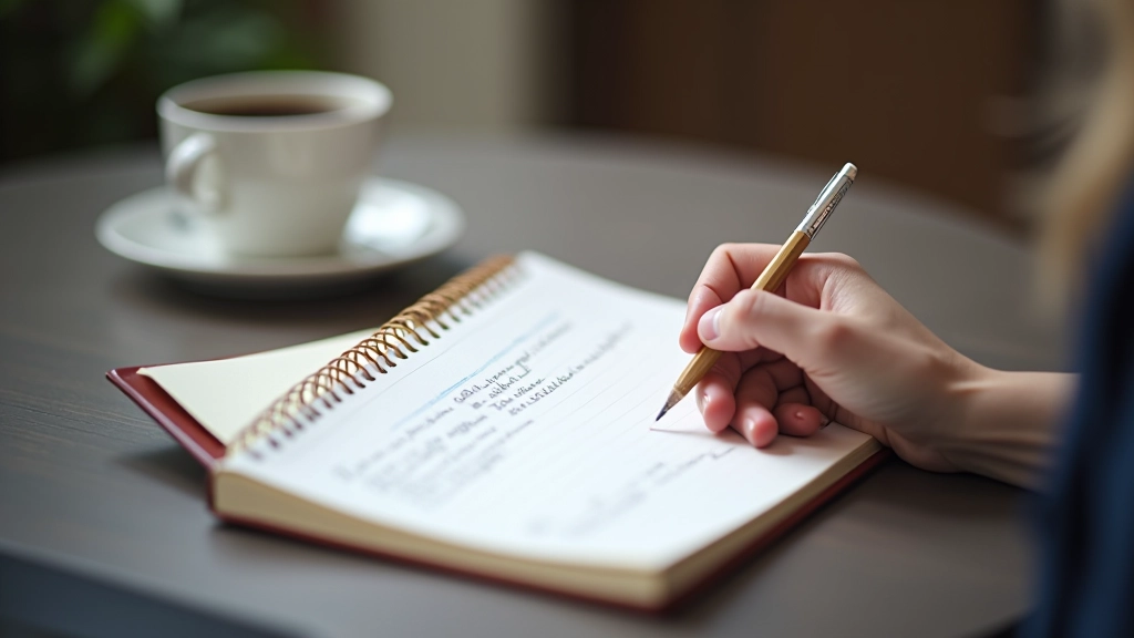 Offenes Notizbuch mit handgeschriebenen Notizen während eines Trainings