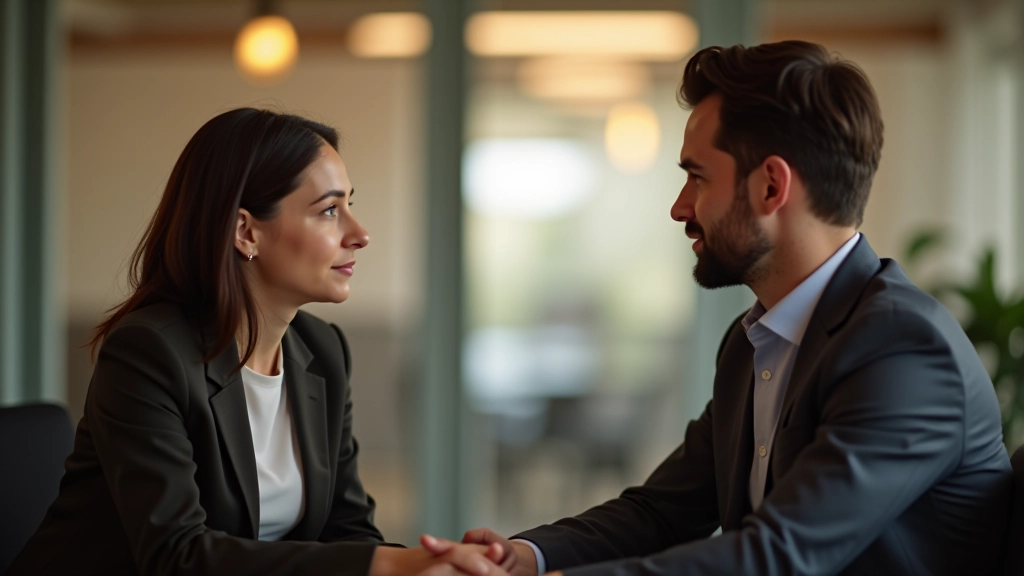 Moderator und Teilnehmerin in intensivem Gespräch, beide konzentriert und engagiert